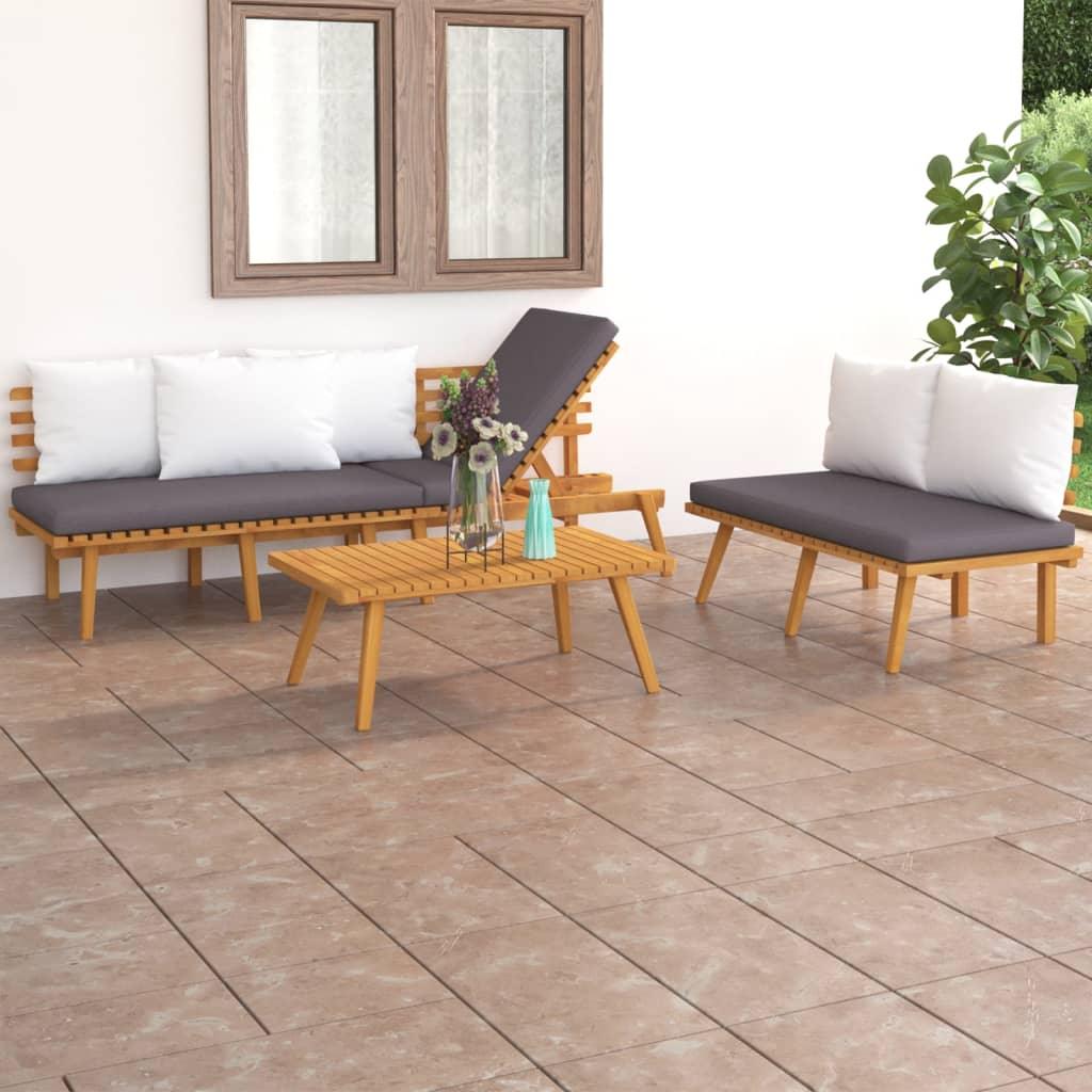 3 Piece Patio Lounge Set with Cushions Solid Acacia Wood - vidaXL - 3087012 - Set Shop and Smile