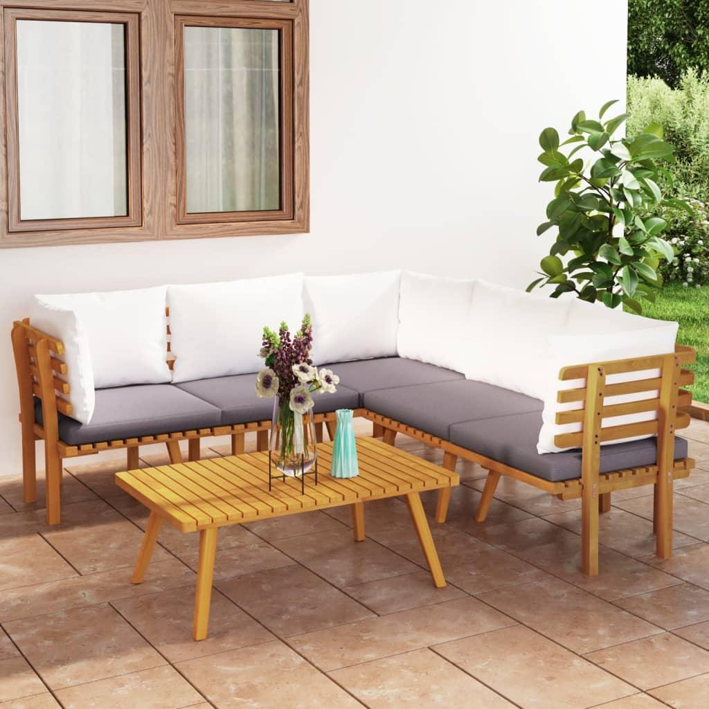 6 Piece Patio Lounge Set with Cushions Solid Acacia Wood - vidaXL - 3087014 - Set Shop and Smile
