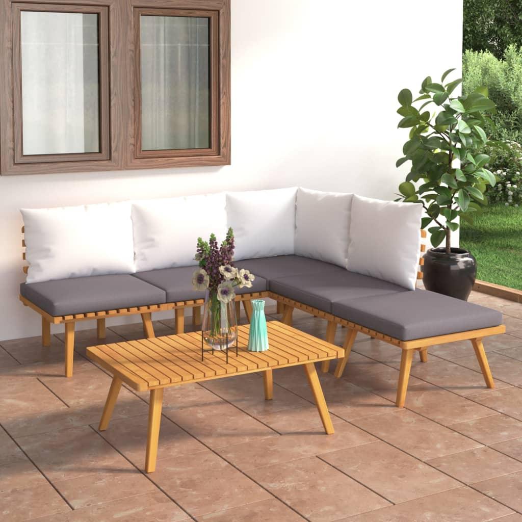 6 Piece Patio Lounge Set with Cushions Solid Acacia Wood - vidaXL - 3087025 - Set Shop and Smile