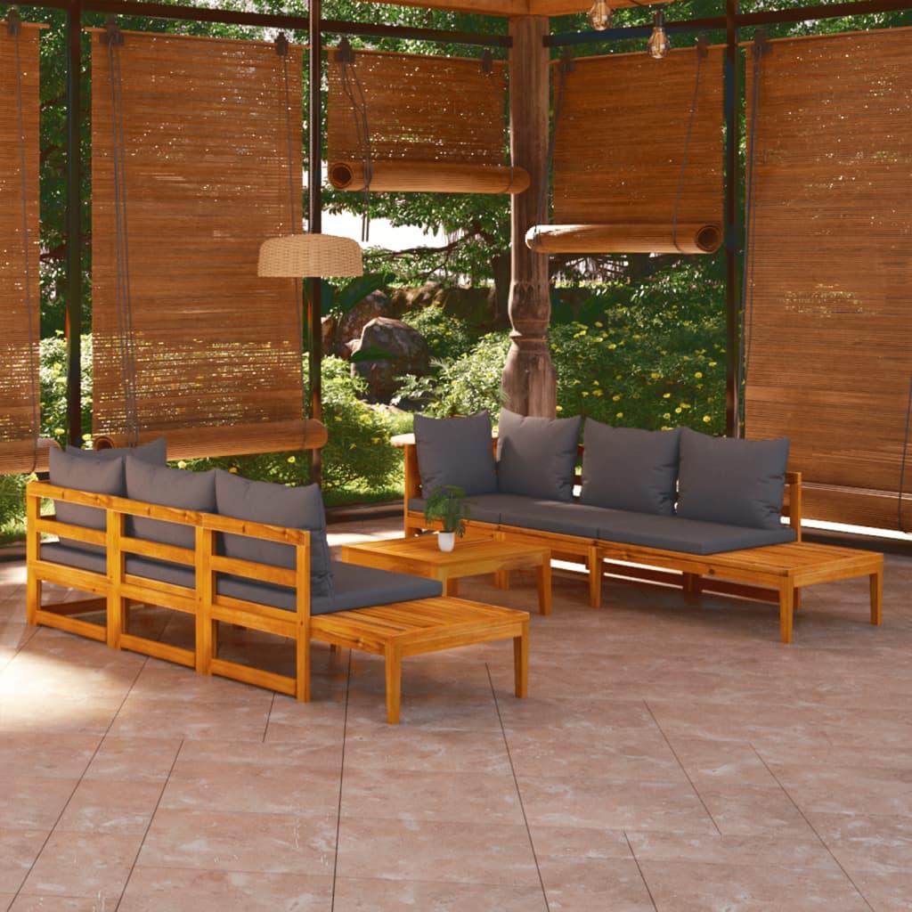 5 Piece Patio Lounge Set with Dark Gray Cushions Acacia Wood - vidaXL - 3087275 - Set Shop and Smile