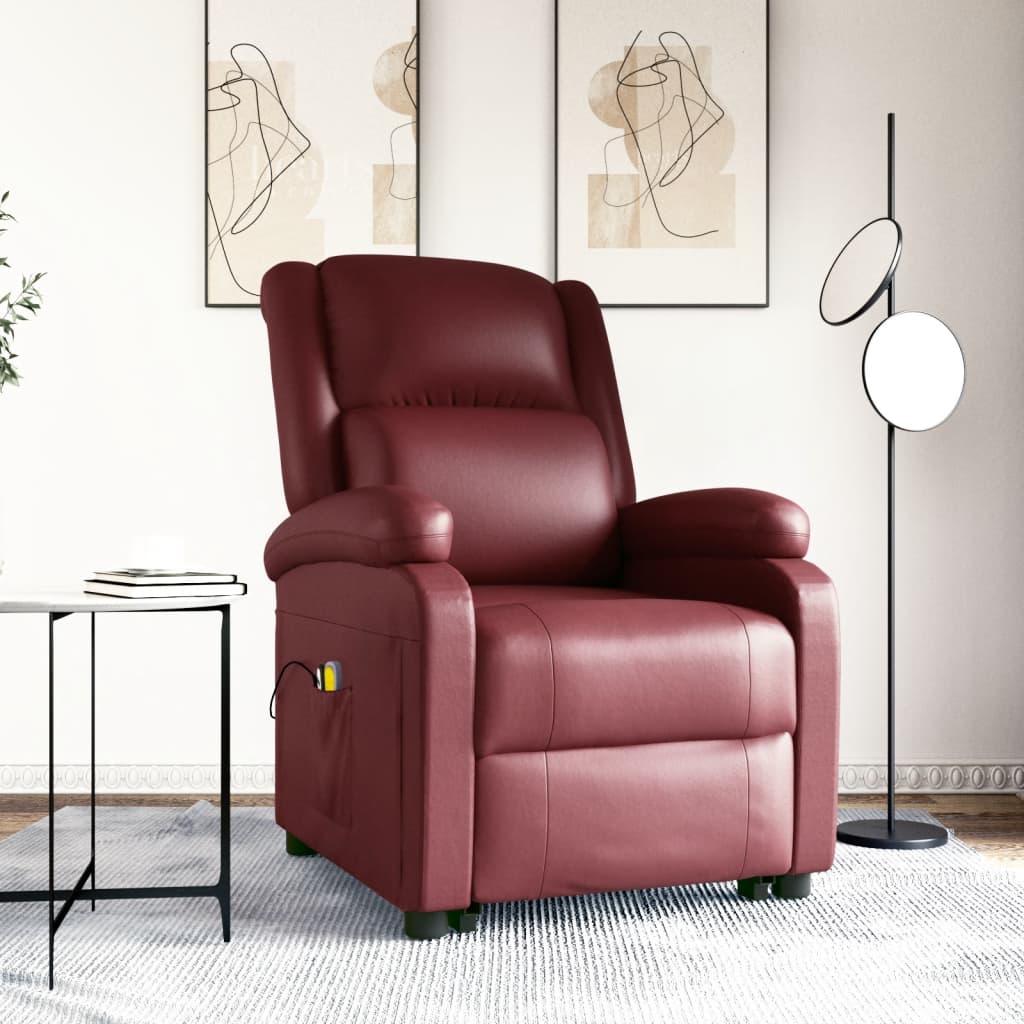Power Lift Massage Recliner Wine Red Faux Leather - vidaXL - 3093566 - Set Shop and Smile
