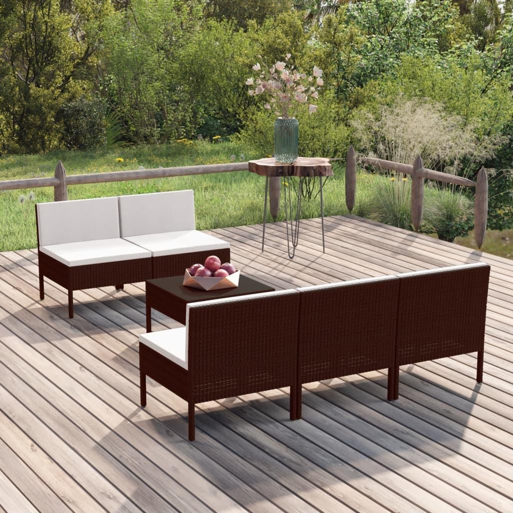 6 Piece Patio Lounge Set with Cushions Poly Rattan Brown