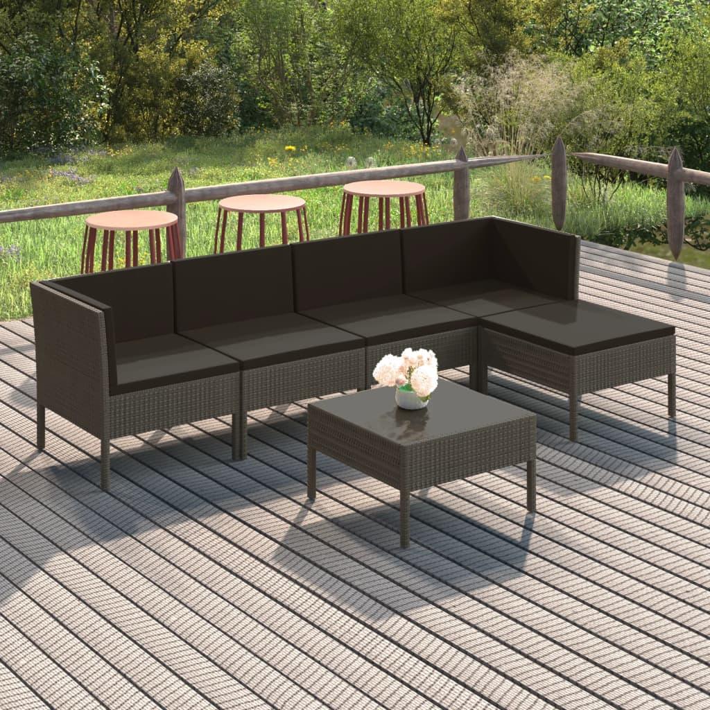 6 Piece Patio Lounge Set with Cushions Poly Rattan Gray - vidaXL - 3094386 - Set Shop and Smile