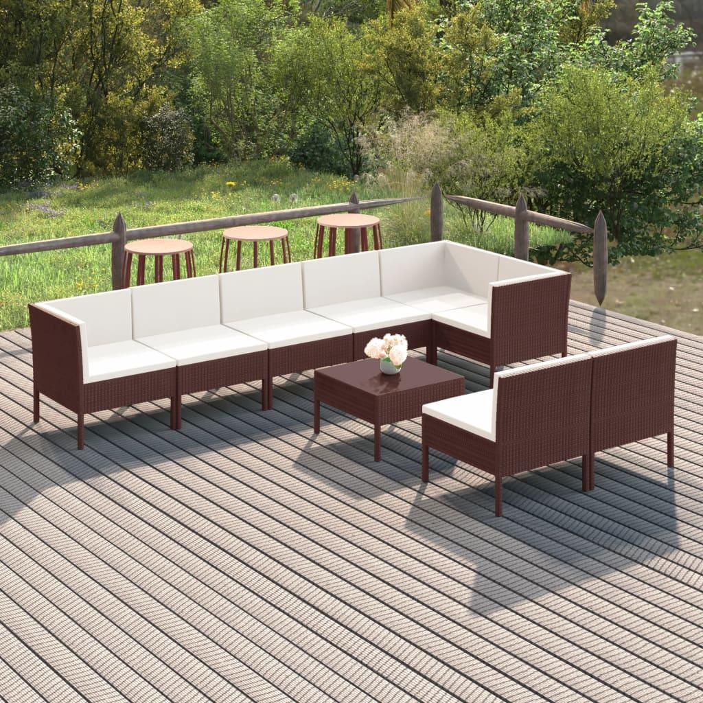 9 Piece Patio Lounge Set with Cushions Poly Rattan Brown - vidaXL - 3094395 - Set Shop and Smile