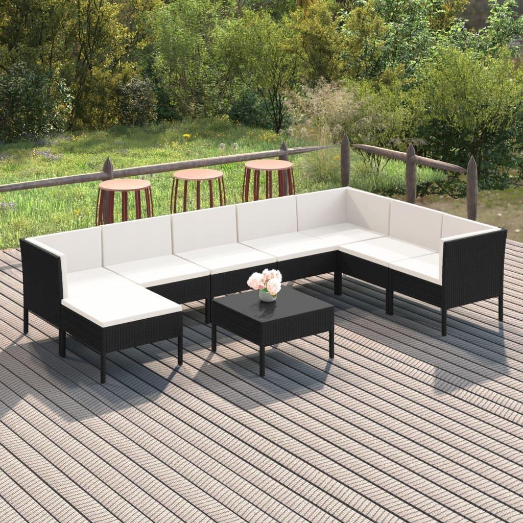 9 Piece Patio Lounge Set with Cushions Poly Rattan Black