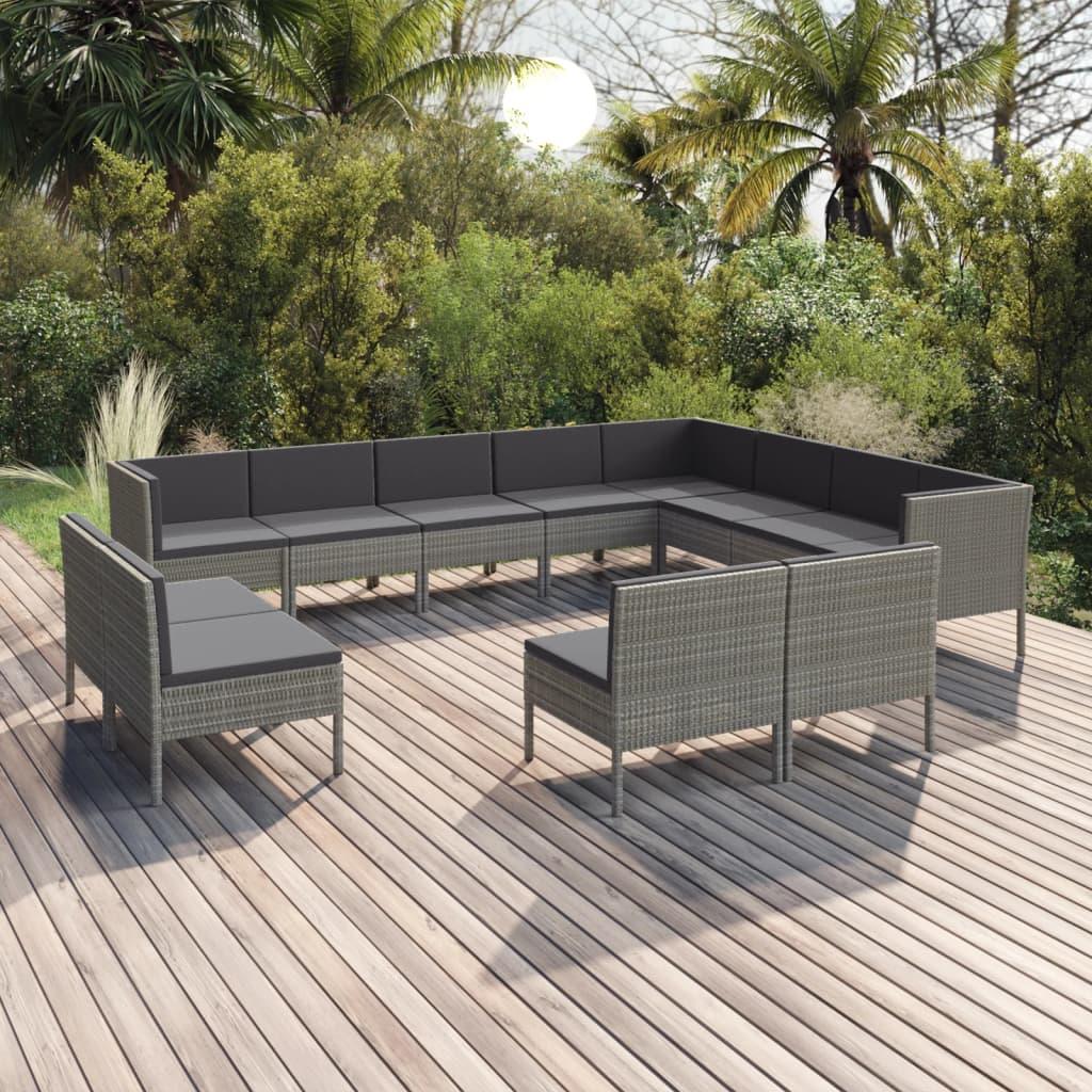 12 Piece Patio Lounge Set with Cushions Poly Rattan Gray