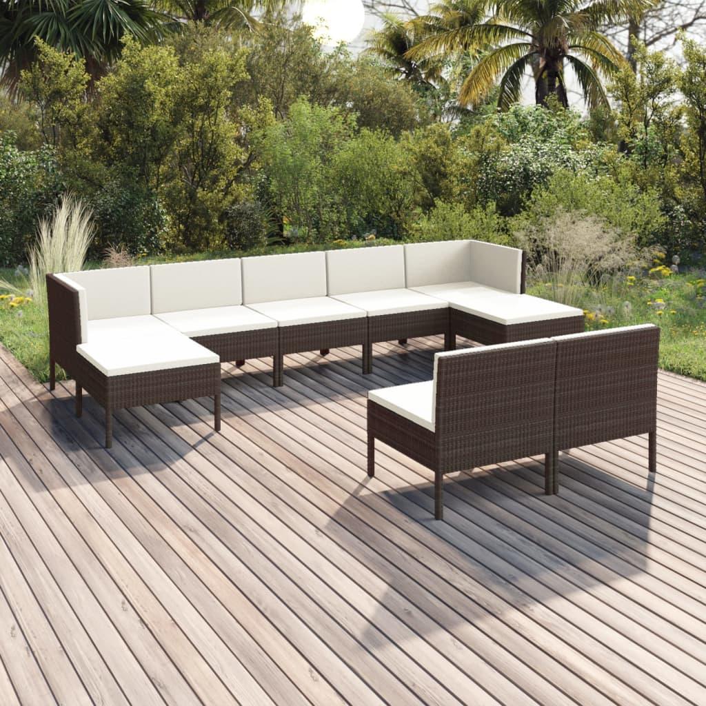 9 Piece Patio Lounge Set with Cushions Poly Rattan Brown - vidaXL - 3094547 - Set Shop and Smile