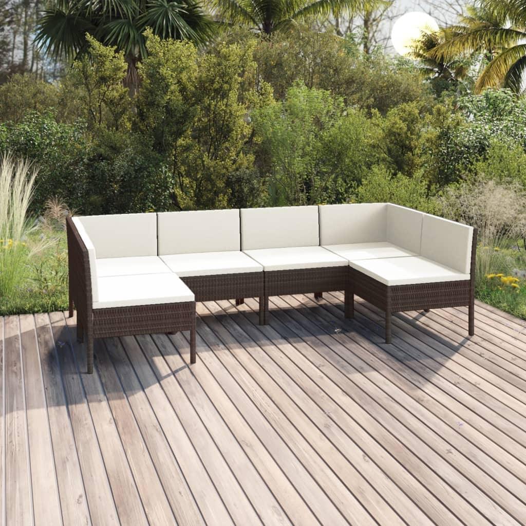 6 Piece Patio Lounge Set with Cushions Poly Rattan Brown - vidaXL - 3094587 - Set Shop and Smile