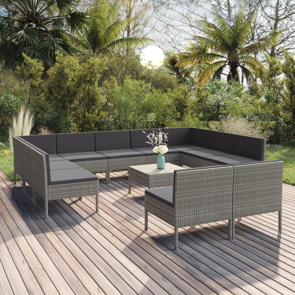 12 Piece Patio Lounge Set with Cushions Poly Rattan Gray