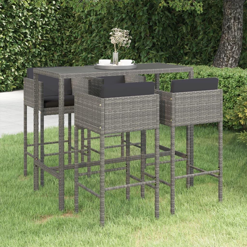 5 Piece Patio Bar Set with Cushions Poly Rattan Gray