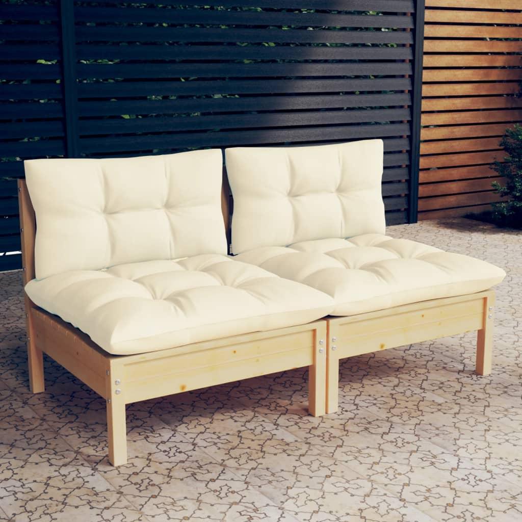 2-Seater Patio Sofa with Cream Cushions Solid Pinewood