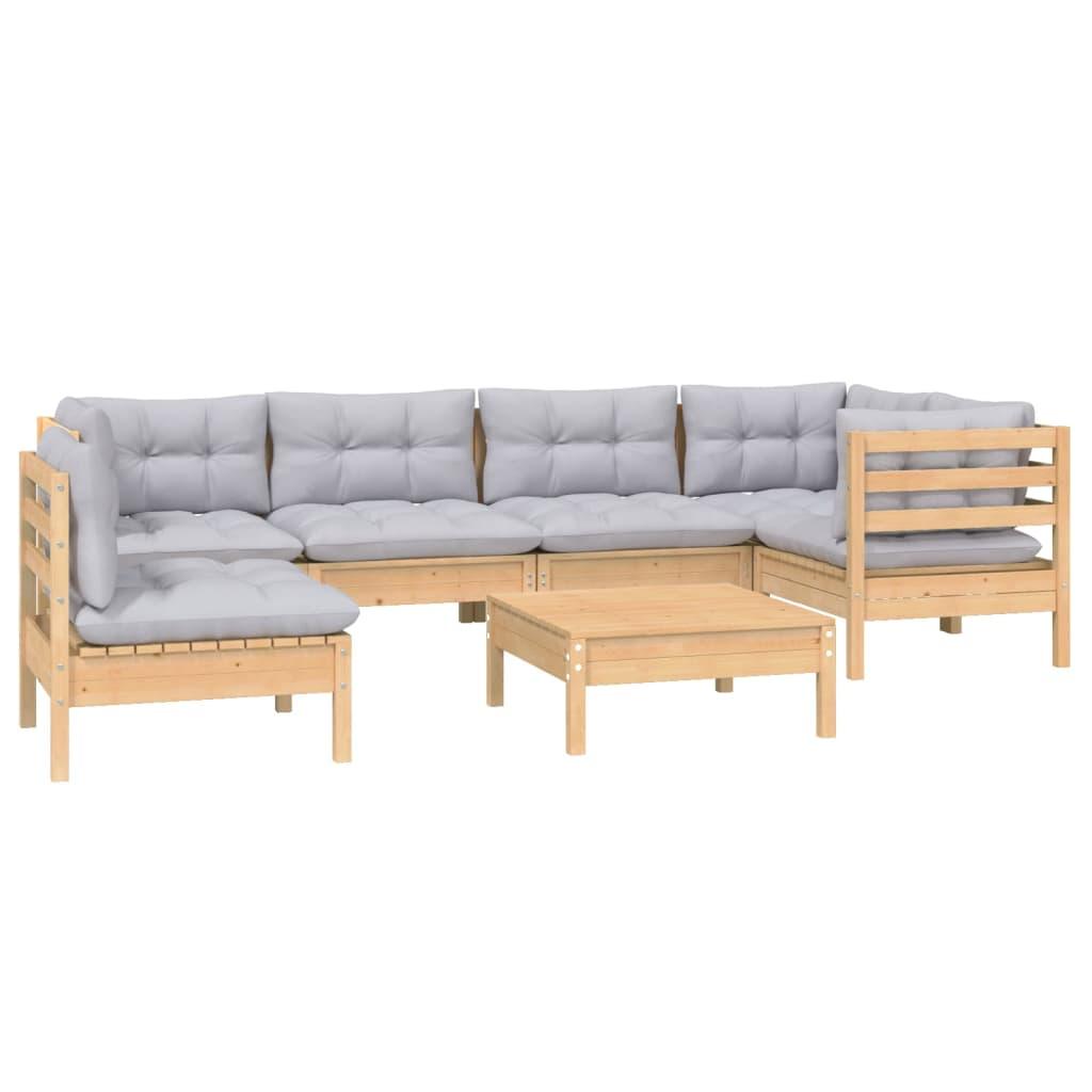 7 Piece Patio Lounge Set with Gray Cushions Pinewood