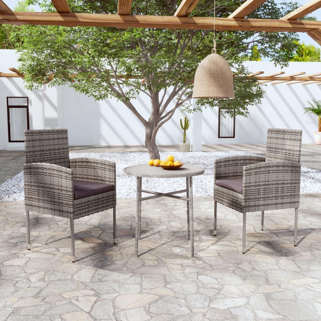3 Piece Patio Dining Set Poly Rattan Anthracite