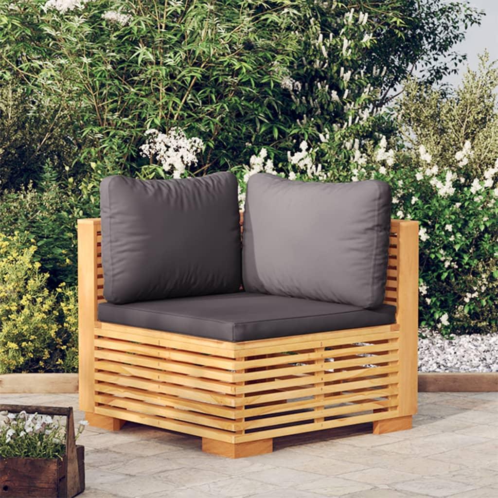 Patio Corner Sofa with Dark Gray Cushions Solid Wood Teak - vidaXL - 319160 - Set Shop and Smile