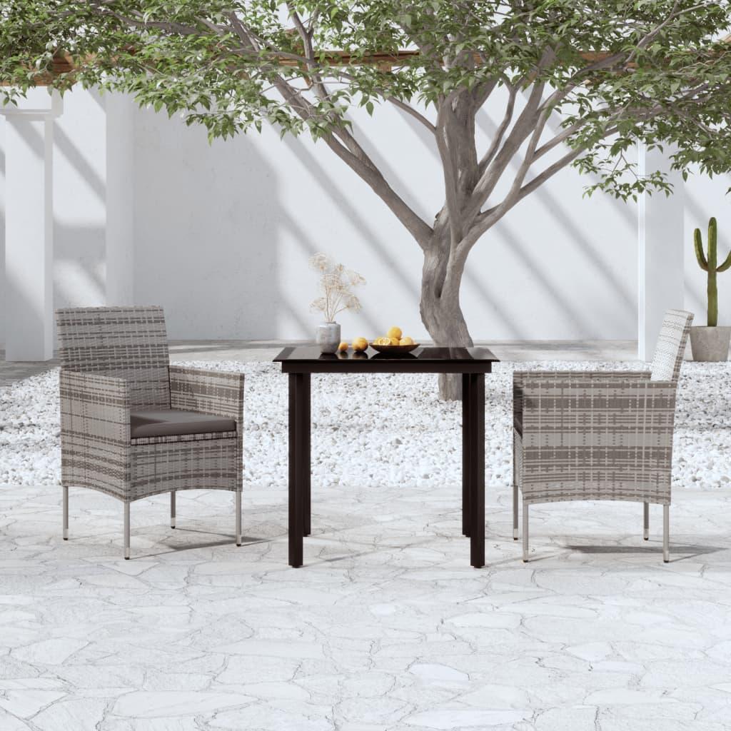3 Piece Patio Dining Set with Cushions Gray and Black - vidaXL - 3099287 - Set Shop and Smile