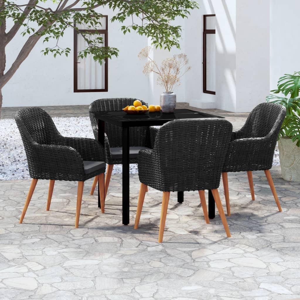 5 Piece Patio Dining Set with Cushions Black - vidaXL - 3099506 - Set Shop and Smile