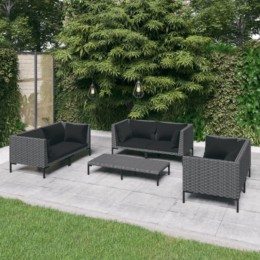 7 Piece Patio Lounge Set with Cushions Poly Rattan Dark Gray