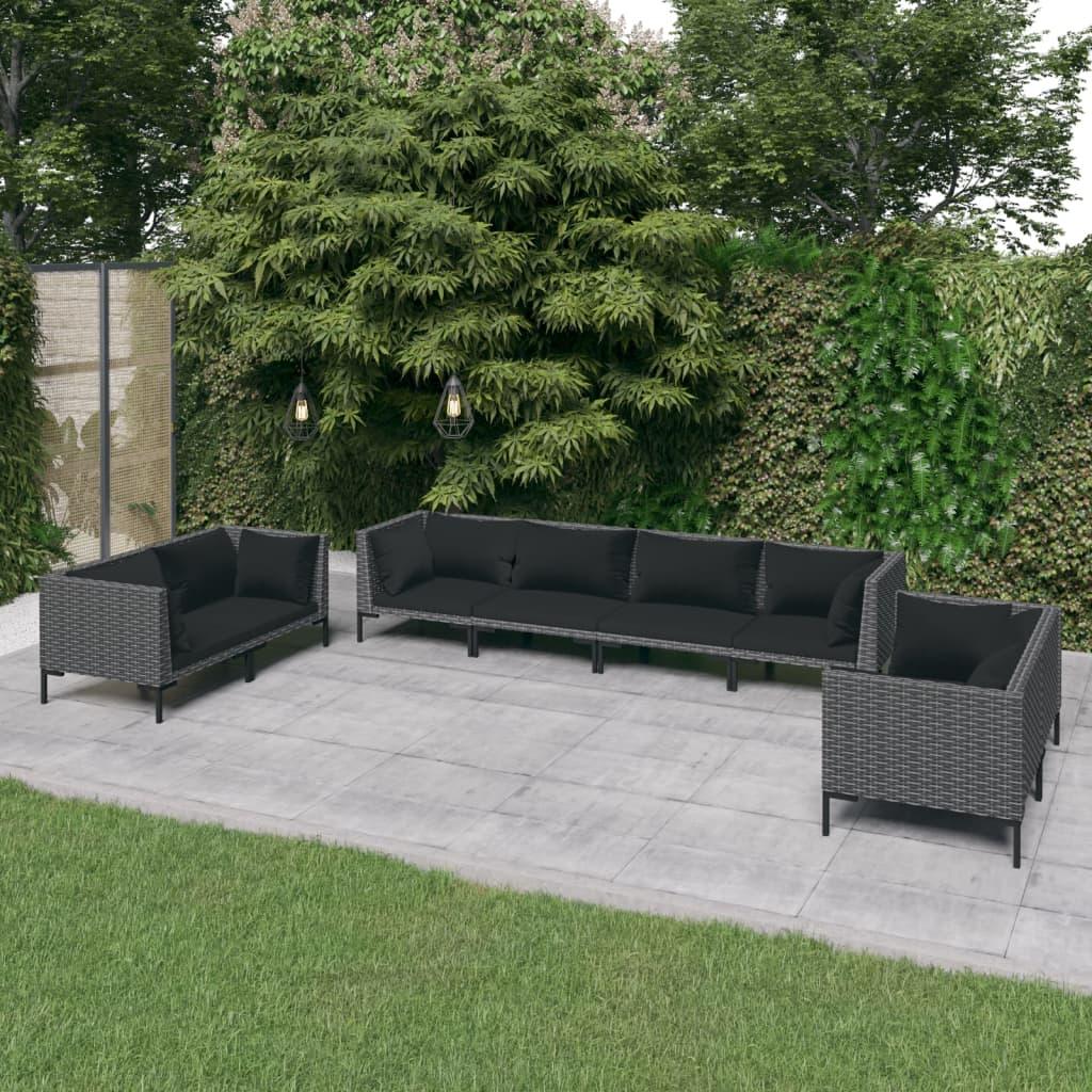 8 Piece Patio Lounge Set with Cushions Poly Rattan Dark Gray