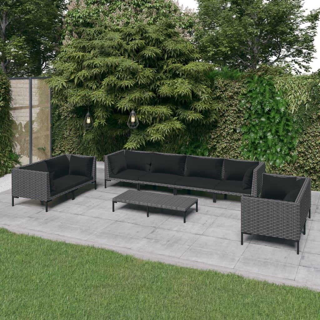 9 Piece Patio Lounge Set with Cushions Poly Rattan Dark Gray