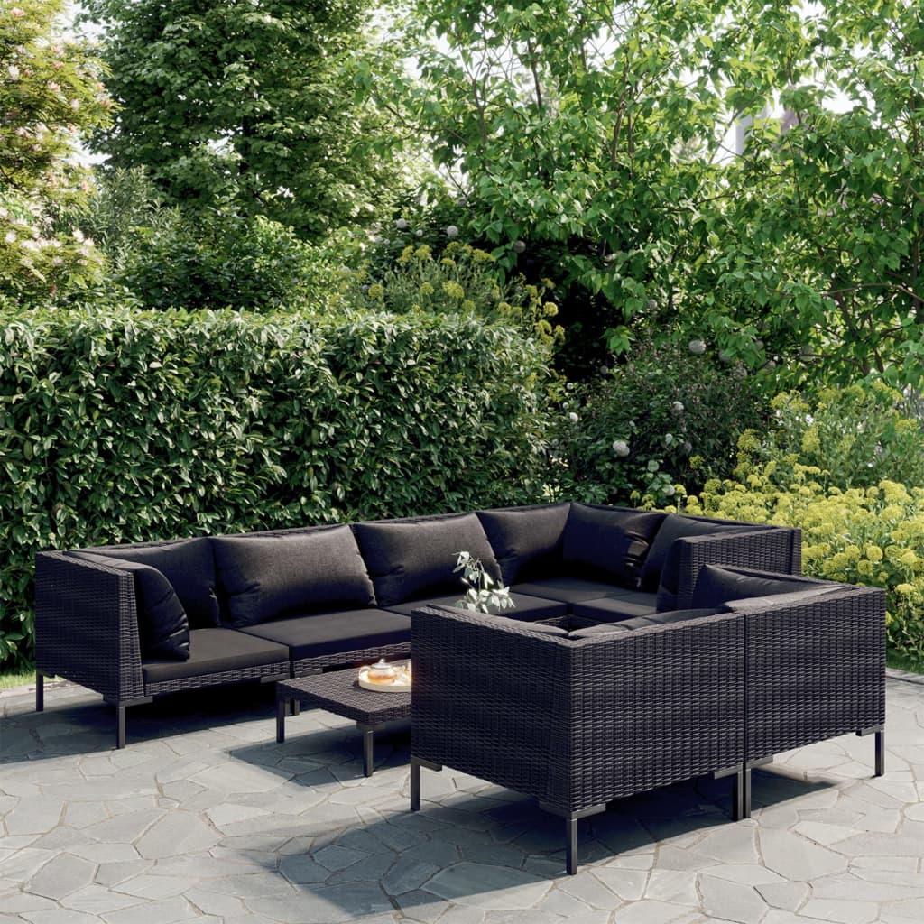 8 Piece Patio Lounge Set with Cushions Poly Rattan Dark Gray