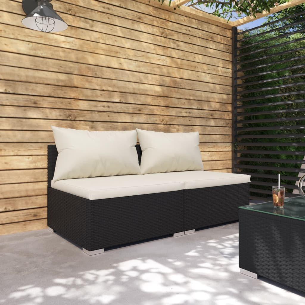 2 Piece Patio Lounge Set with Cushions Poly Rattan Black