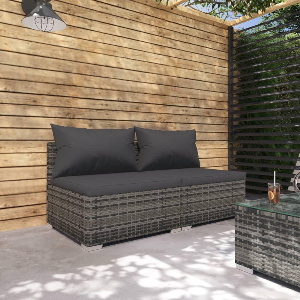 2 Piece Patio Lounge Set with Cushions Poly Rattan Gray