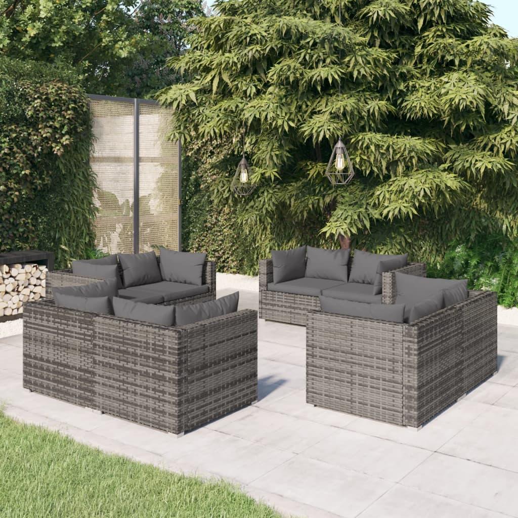 8 Piece Patio Lounge Set with Cushions Poly Rattan Gray