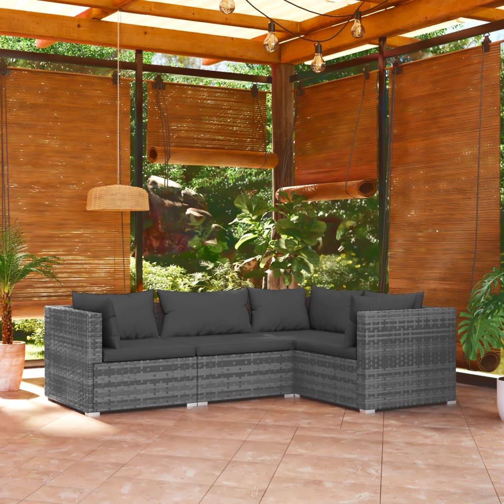 4 Piece Patio Lounge Set with Cushions Poly Rattan Gray