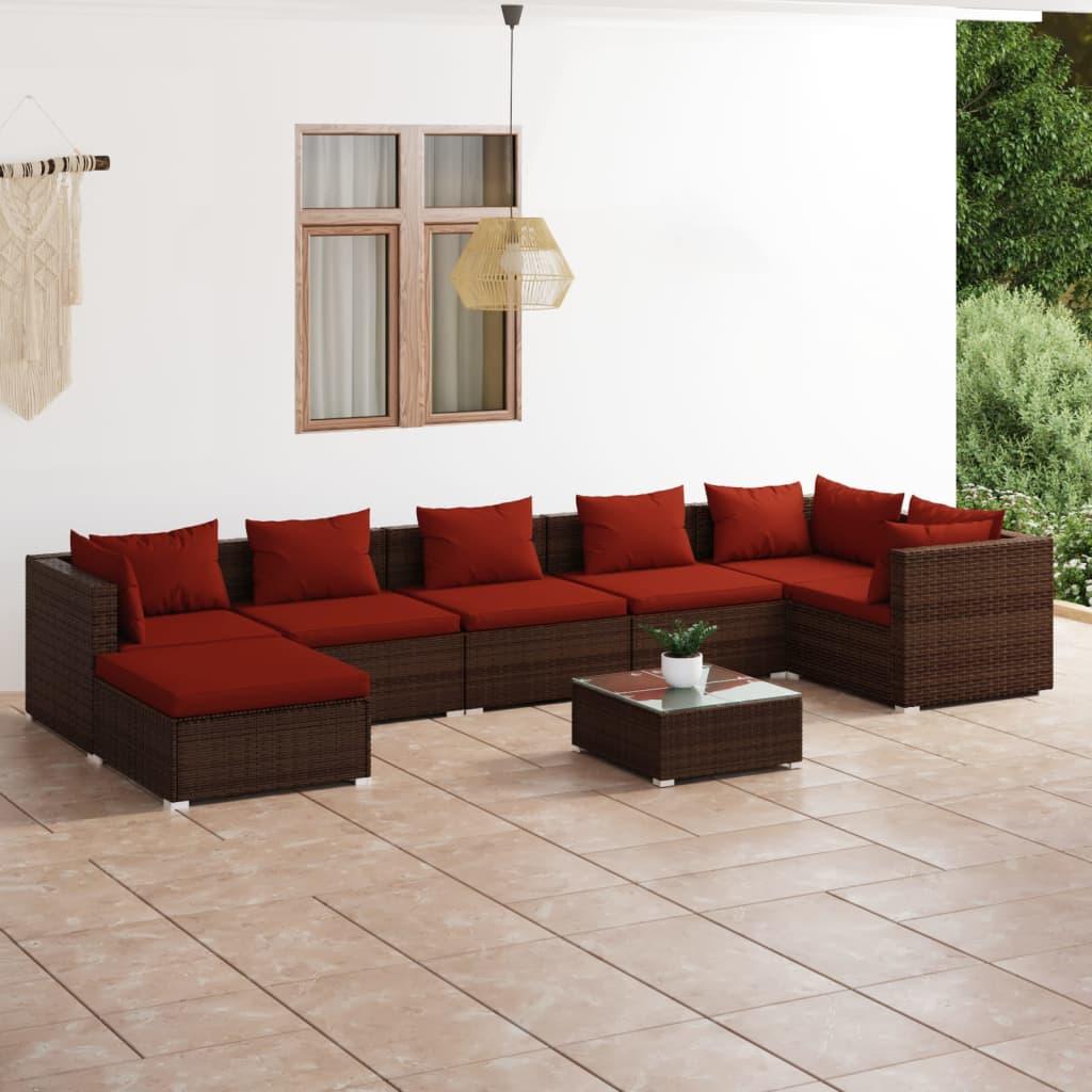 8 Piece Patio Lounge Set with Cushions Poly Rattan Brown