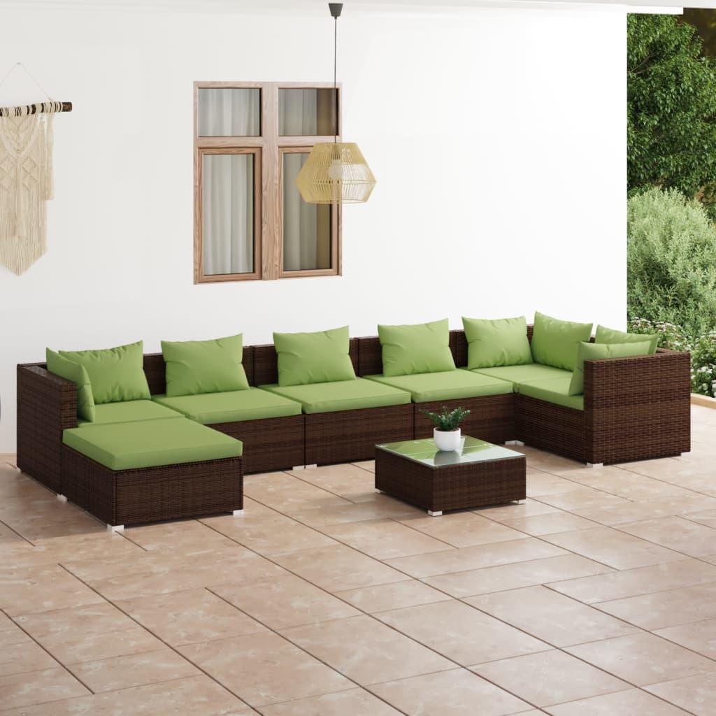 8 Piece Patio Lounge Set with Cushions Poly Rattan Brown