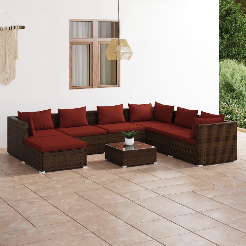 8 Piece Patio Lounge Set with Cushions Poly Rattan Brown