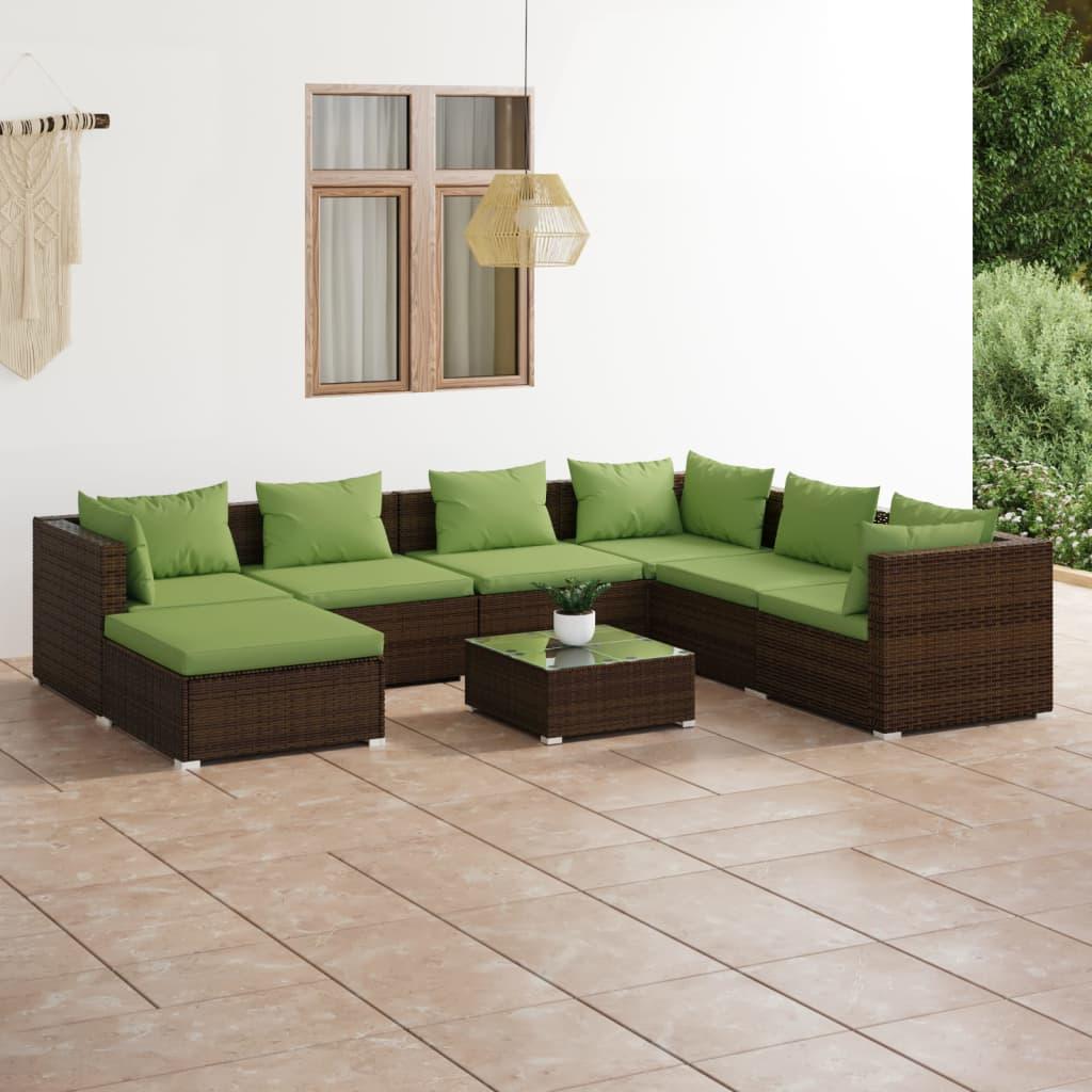 8 Piece Patio Lounge Set with Cushions Poly Rattan Brown