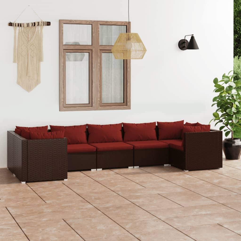 7 Piece Patio Lounge Set with Cushions Poly Rattan Brown