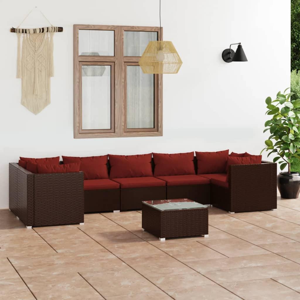 8 Piece Patio Lounge Set with Cushions Poly Rattan Brown