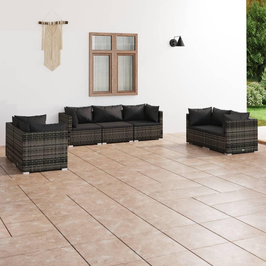 7 Piece Patio Lounge Set with Cushions Poly Rattan Gray