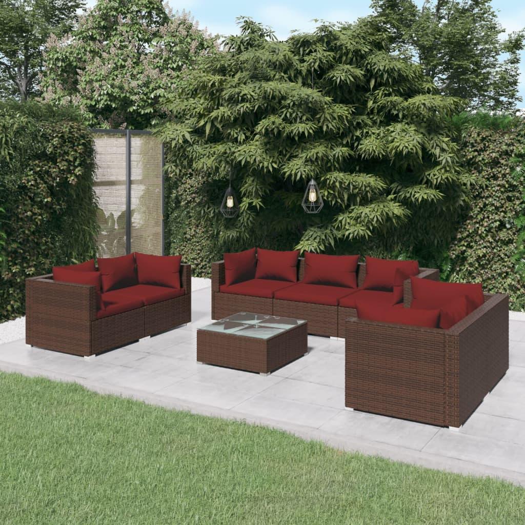 8 Piece Patio Lounge Set with Cushions Poly Rattan Brown