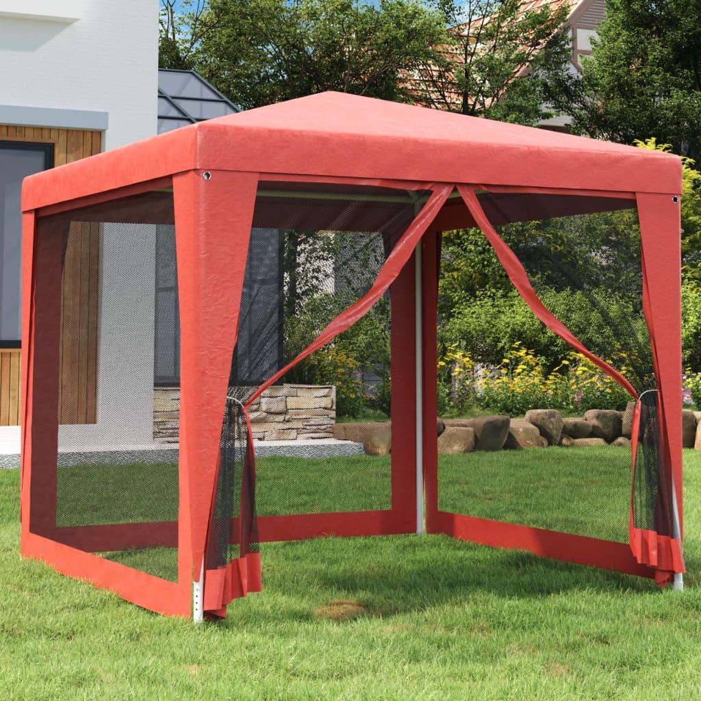 Party Tent with 4 Mesh Sidewalls Red 8.2'x8.2' HDPE - vidaXL - 319225 - Set Shop and Smile
