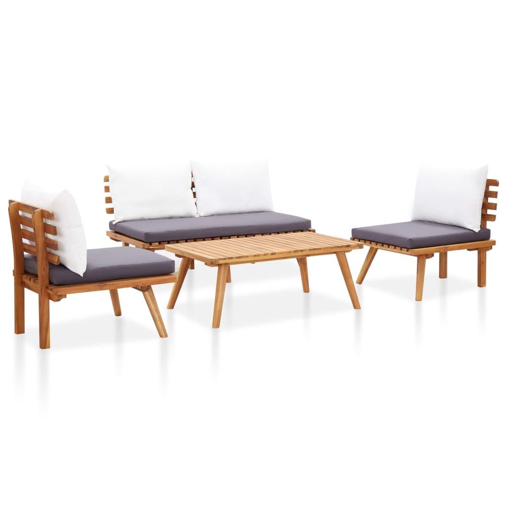 4 Piece Patio Lounge Set with Cushions Solid Wood Acacia - vidaXL - 3092055 - Set Shop and Smile