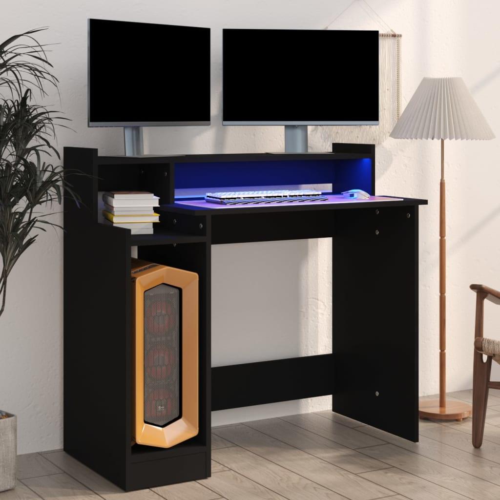 Desk with LED Lights Black 38.2