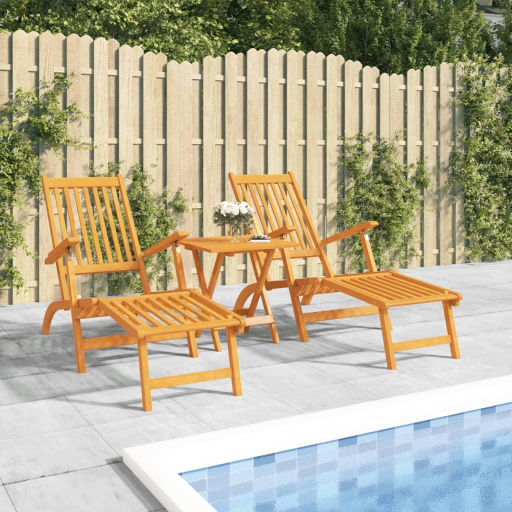 Patio Deck Chairs with Footrests and Table Solid Wood Acacia