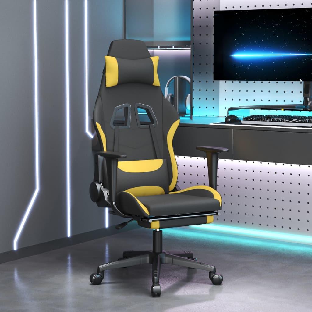 Gaming Chair with Footrest Black and Yellow Fabric