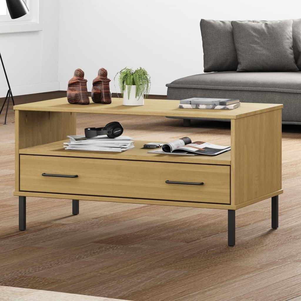 Coffee Table with Metal Legs Brown 33.5