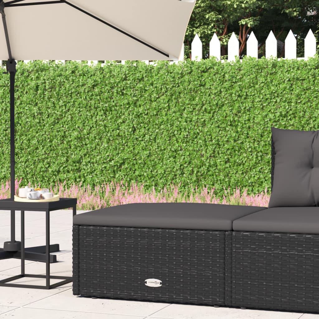 Patio Footstool with Cushion Black Poly Rattan