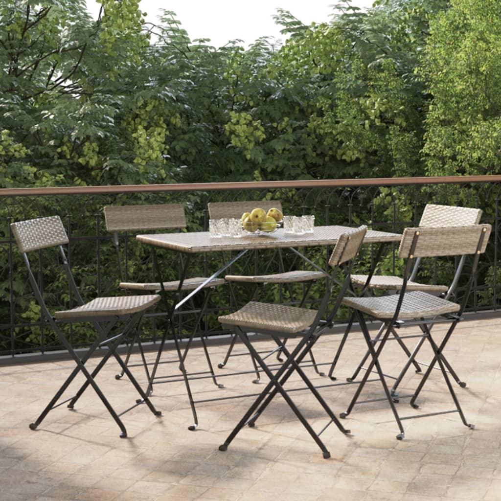 Folding Bistro Chairs 6 pcs Gray Poly Rattan and Steel