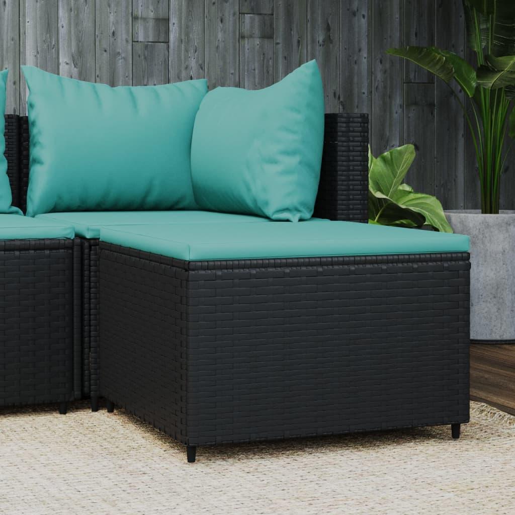 Patio Footrest with Cushion Black Poly Rattan
