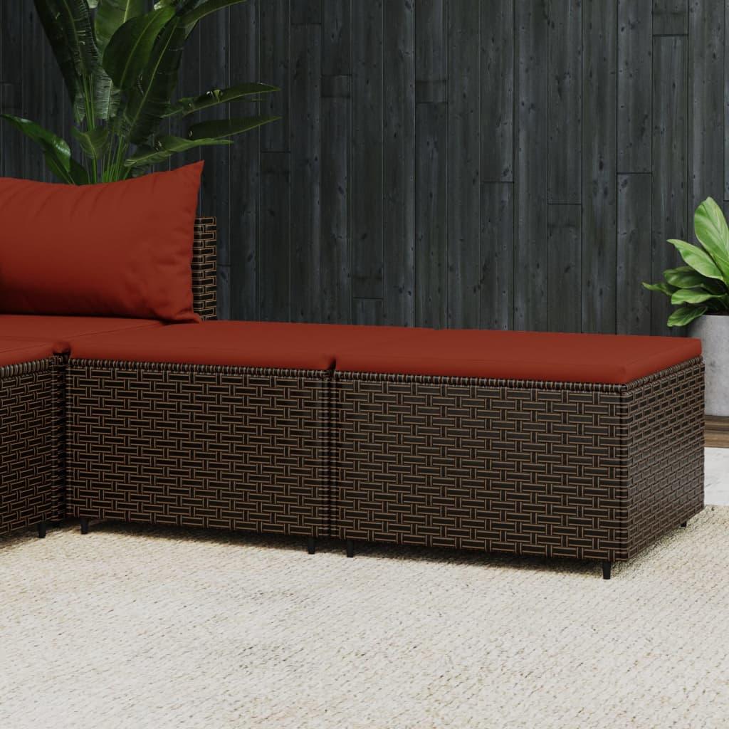 Patio Footrests with Cushions 2 pcs Brown Poly Rattan