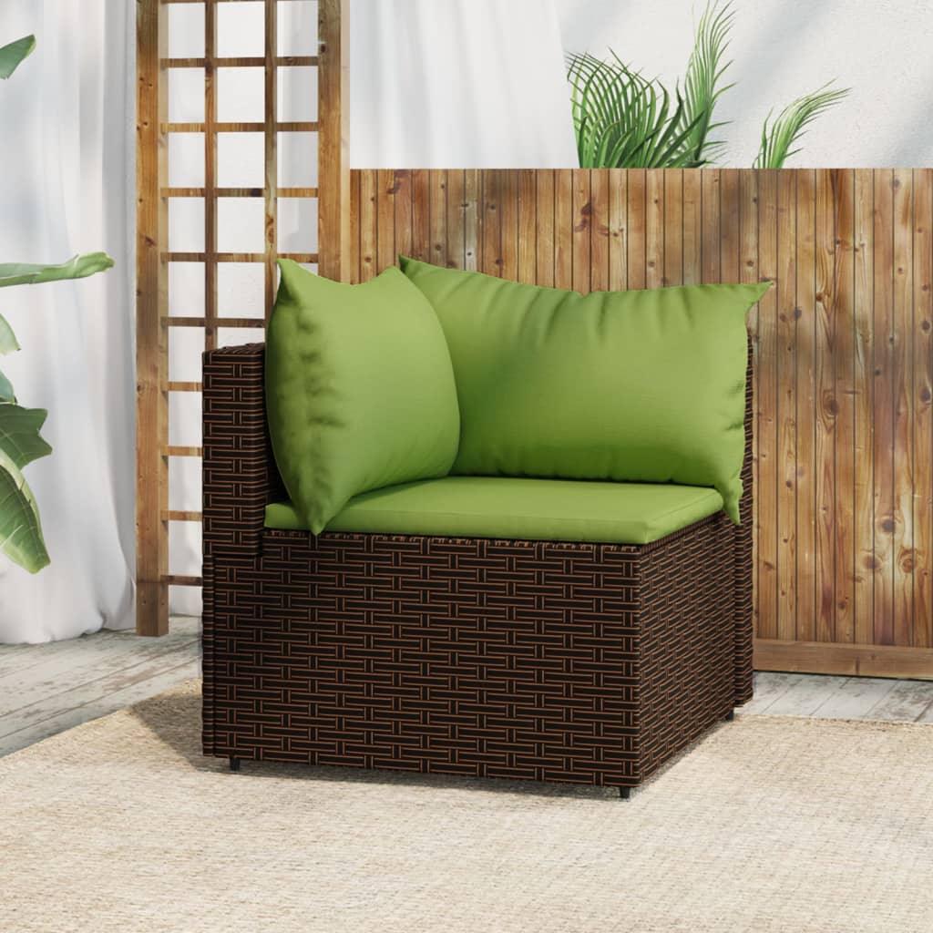Patio Corner Sofa with Cushions Brown Poly Rattan - vidaXL - 319745 - Set Shop and Smile