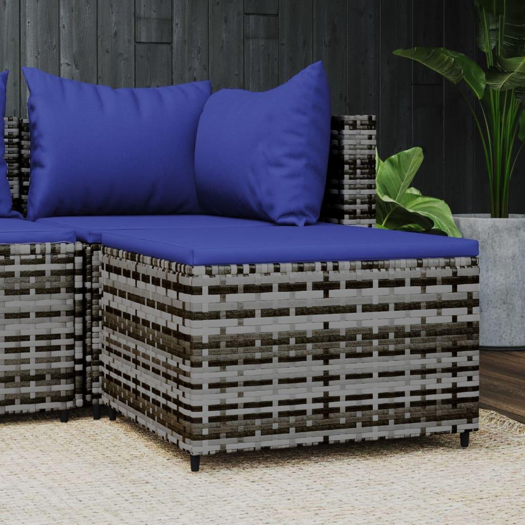 Patio Footrest with Cushion Gray Poly Rattan