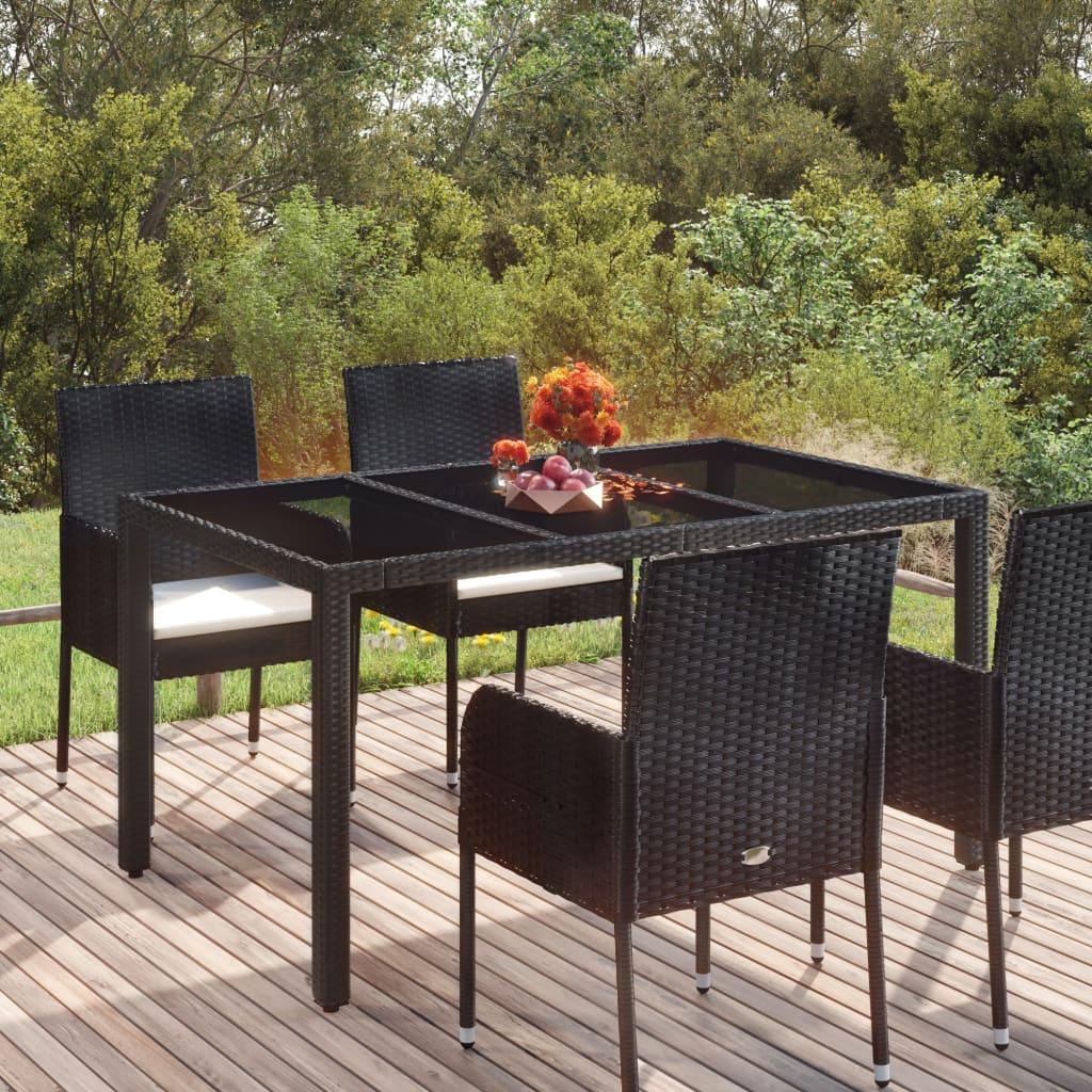 Patio Table with Glass Top Black 59.1