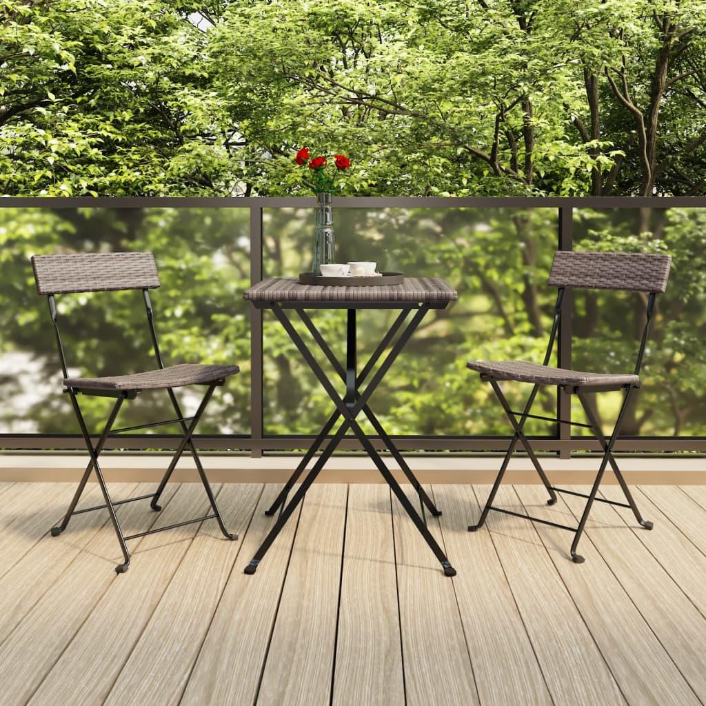 3 Piece Folding Bistro Set Gray Poly Rattan